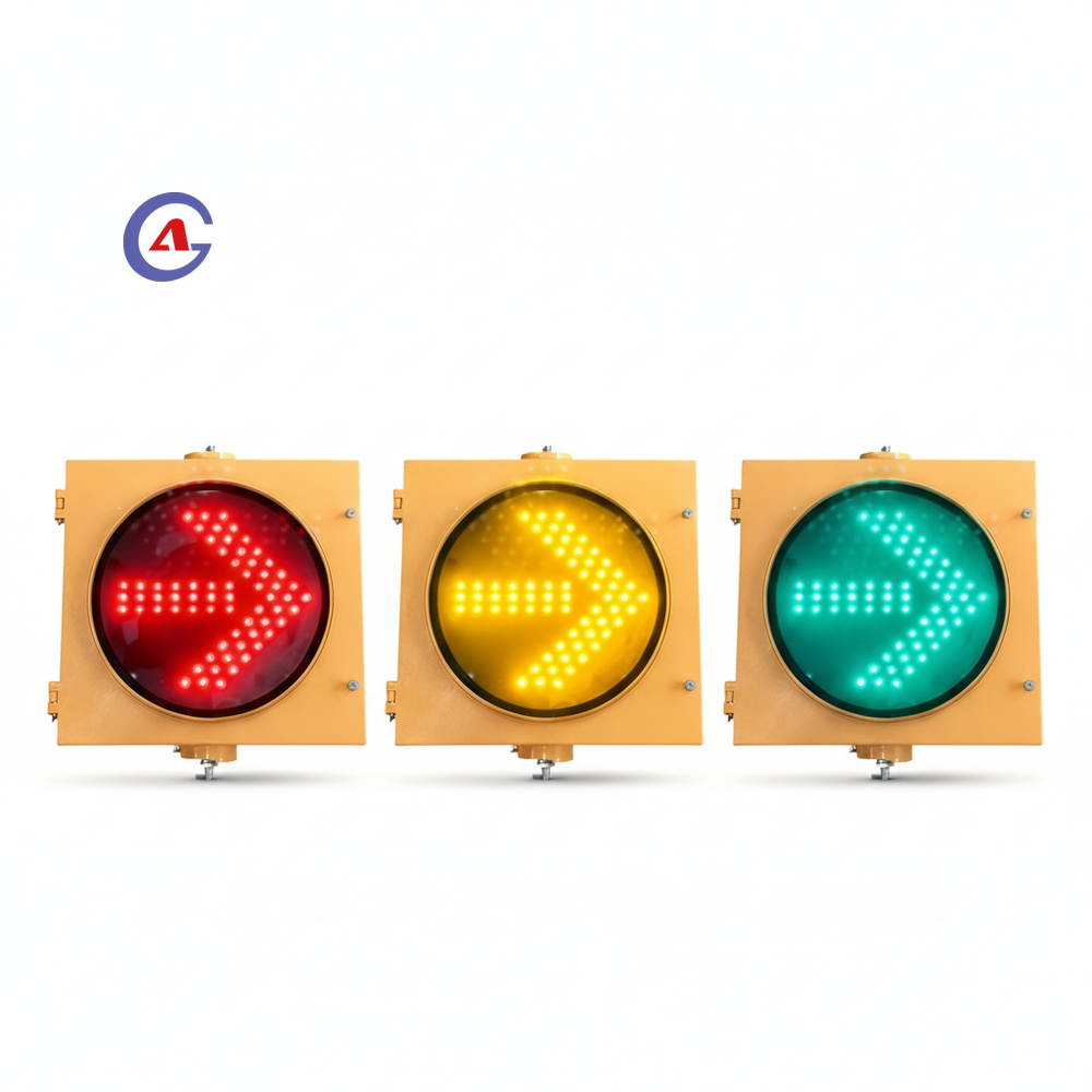 High Visibility Yellow Arrow LED Direction Signal Light 12V 300mm PC Aluminum Housing for Highway Toll Station Safety Management