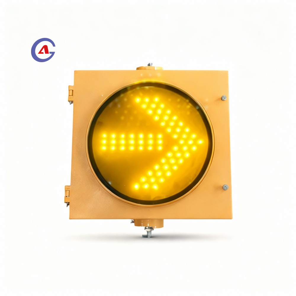 High Visibility Yellow Arrow LED Direction Signal Light 12V 300mm PC Aluminum Housing for Highway Toll Station Safety Management