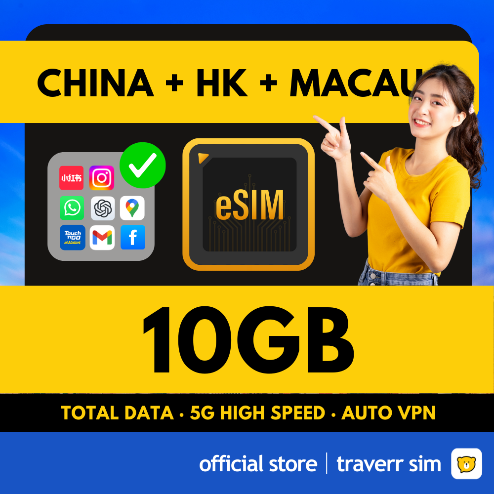China + Hong Kong + Macau Travel eSIM  - 5G Speed 🔥