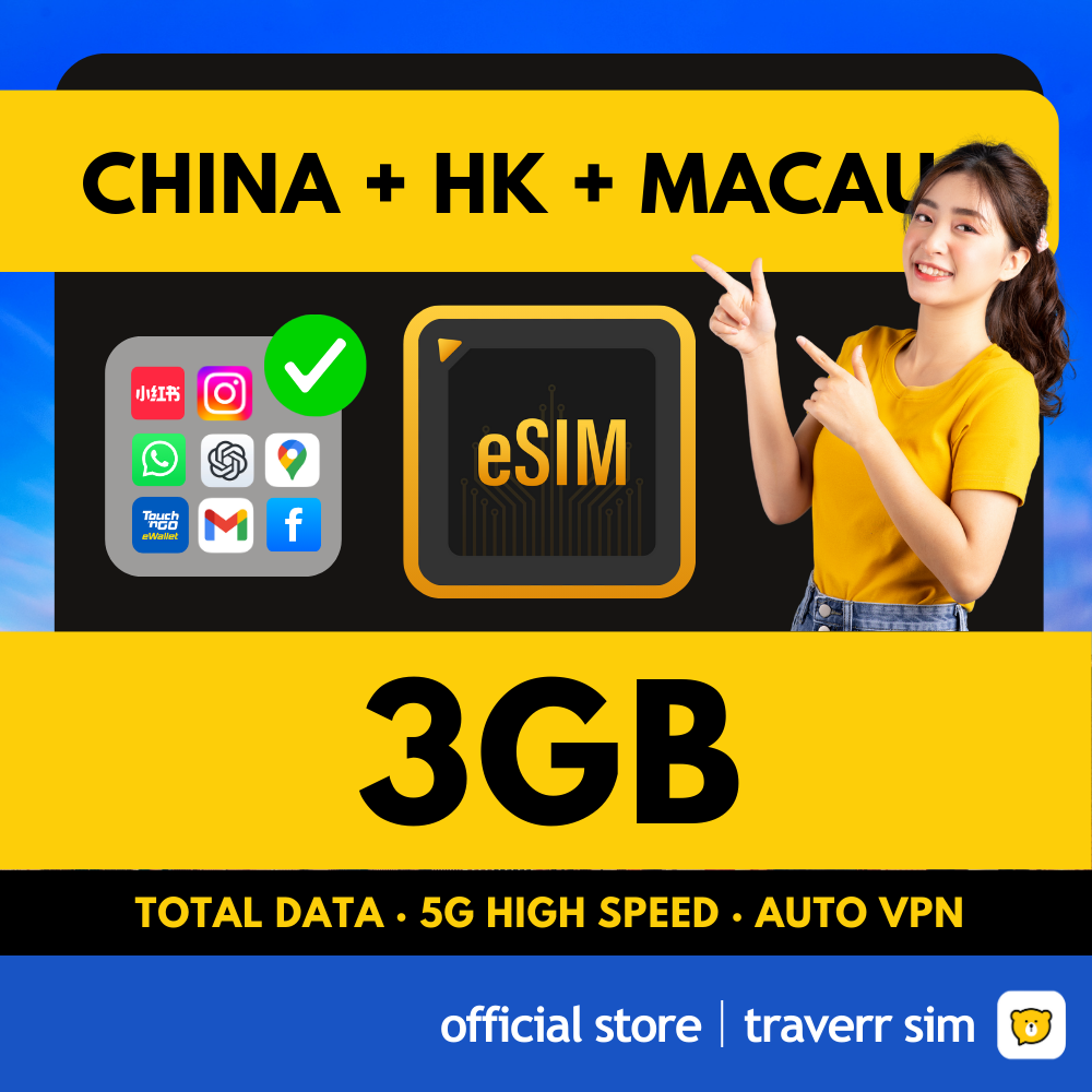China + Hong Kong + Macau Travel eSIM  - 5G Speed 🔥
