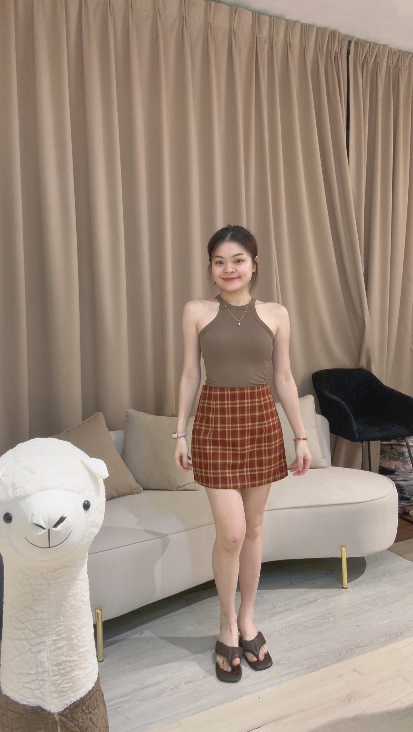 复古学院风格子高腰裤裙❤️ 