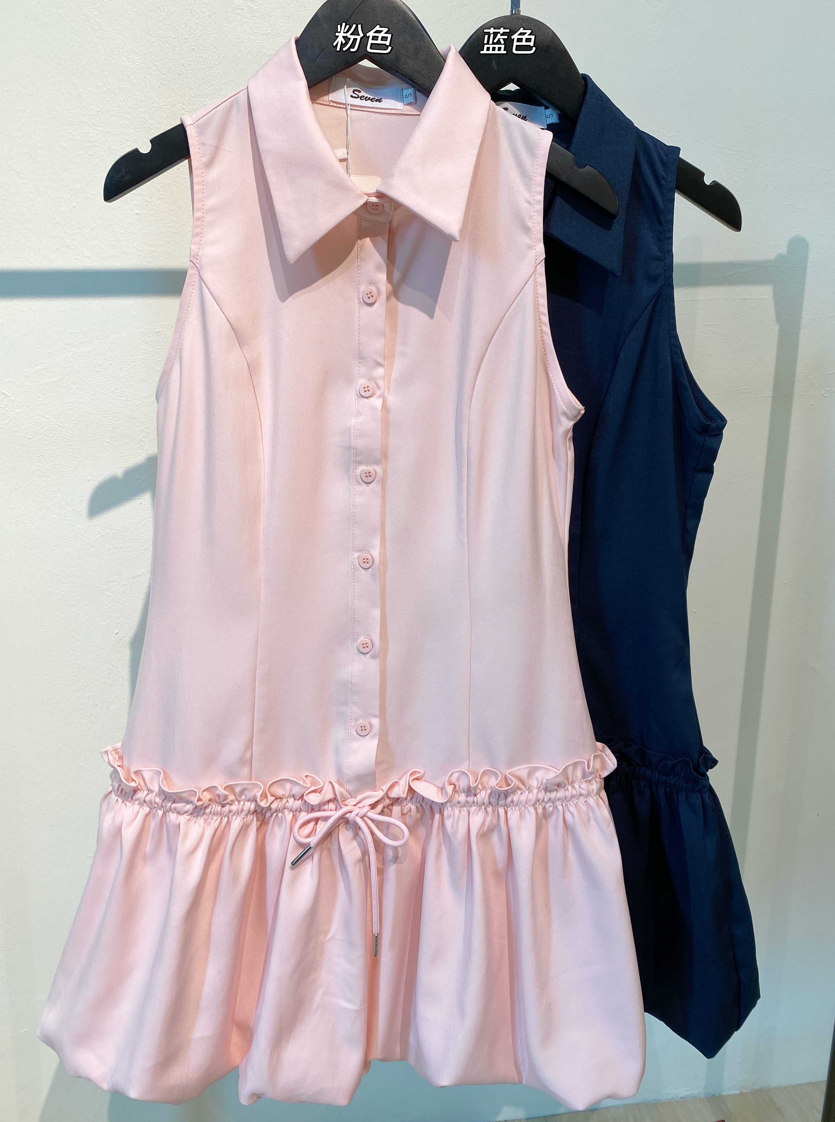 韩系翻领削肩花苞连衣裙💕 