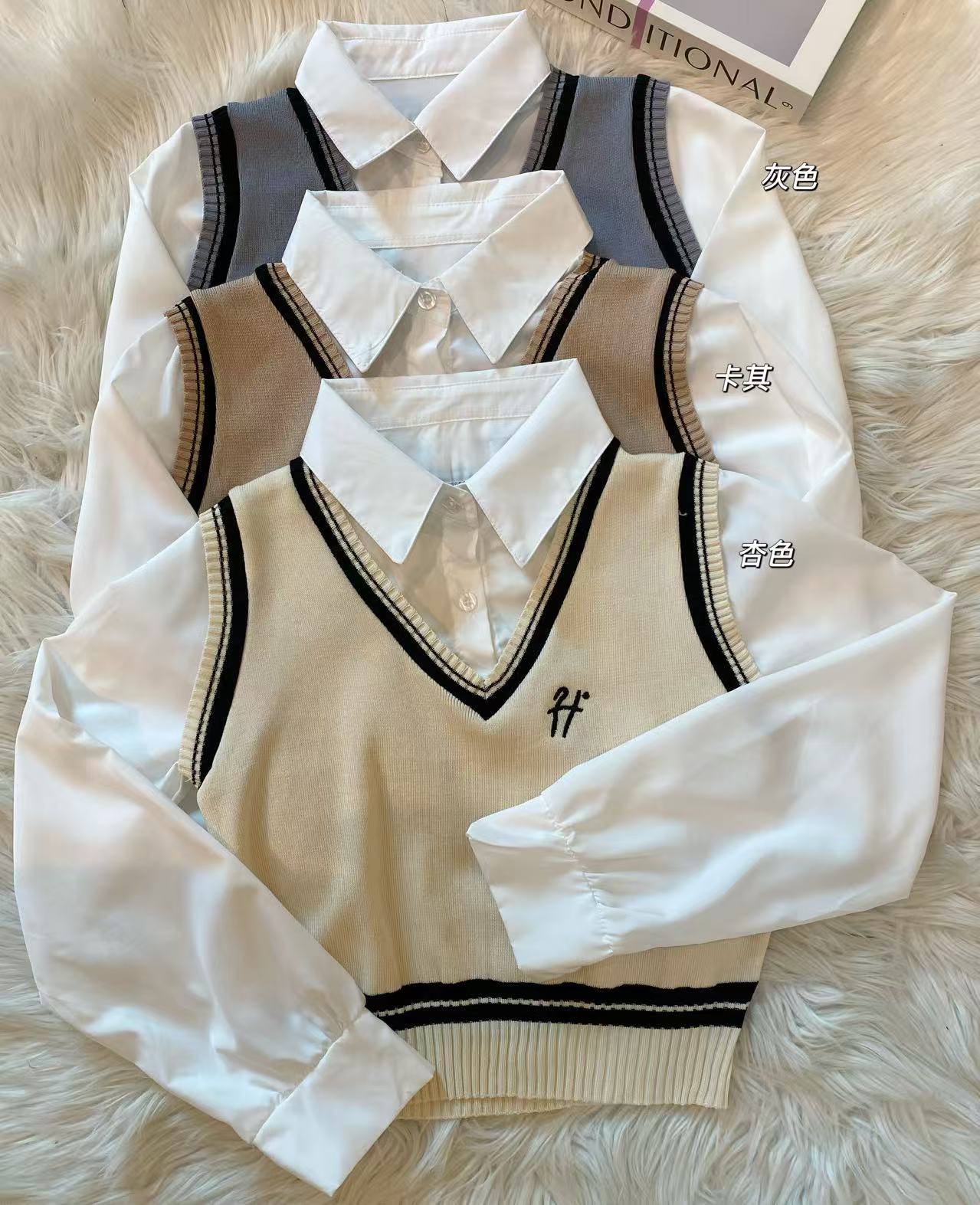 韩版学院风假两件针织衫❤️  