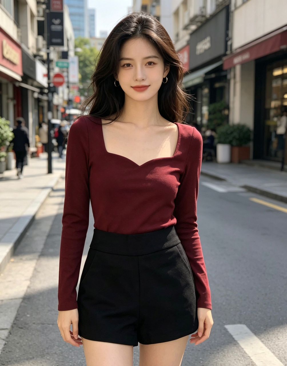 韩系爱心方领长袖上衣❤️ 