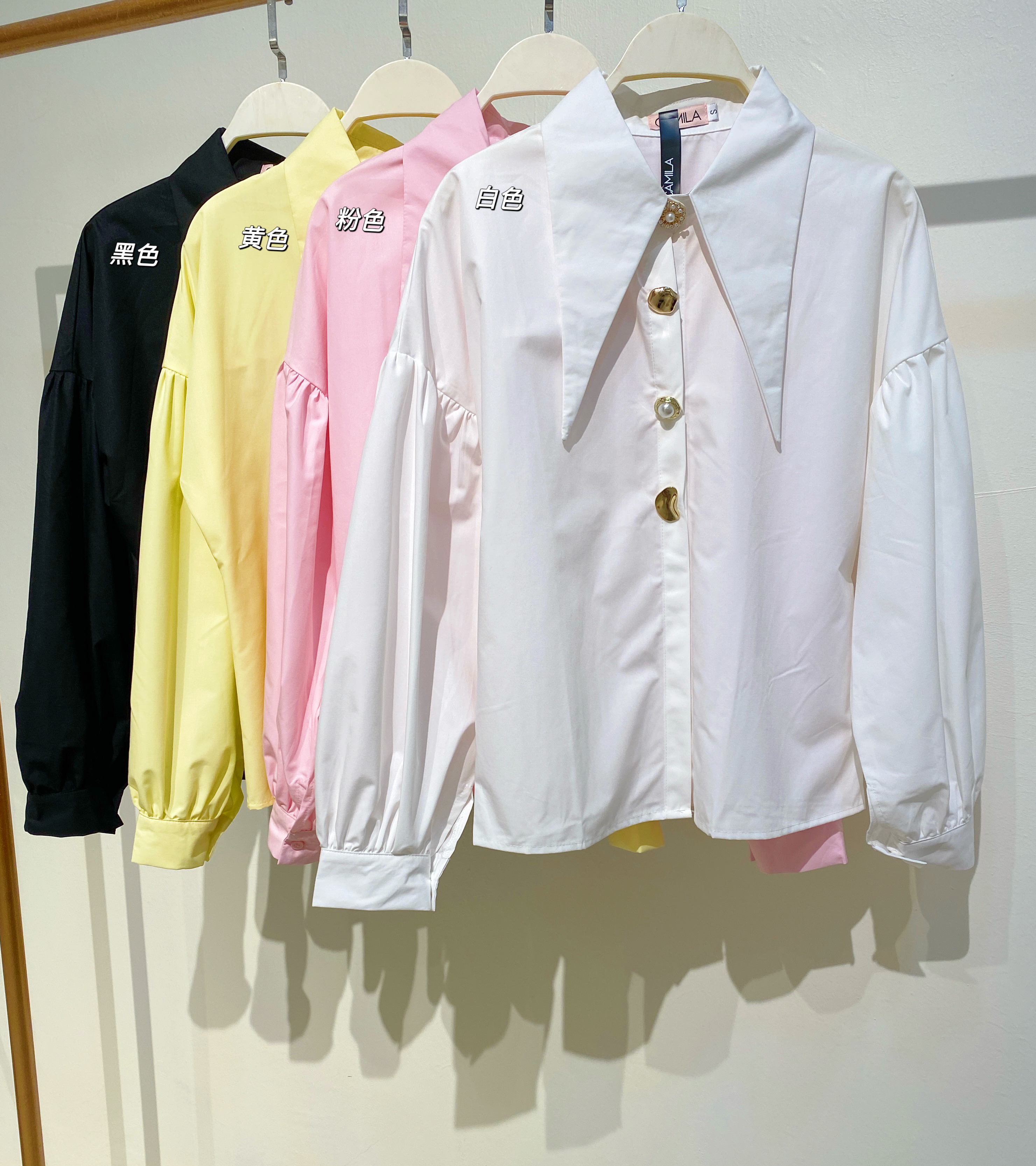 韩系优雅尖领灯笼袖衬衫💗 