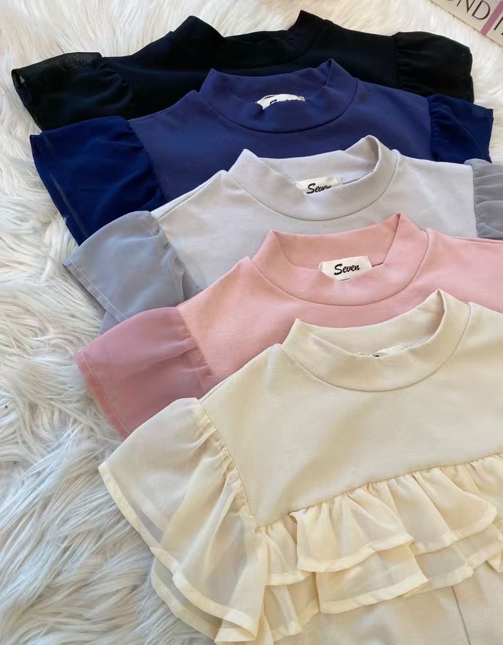 韩系拼接雪纺百搭上衣🥰  