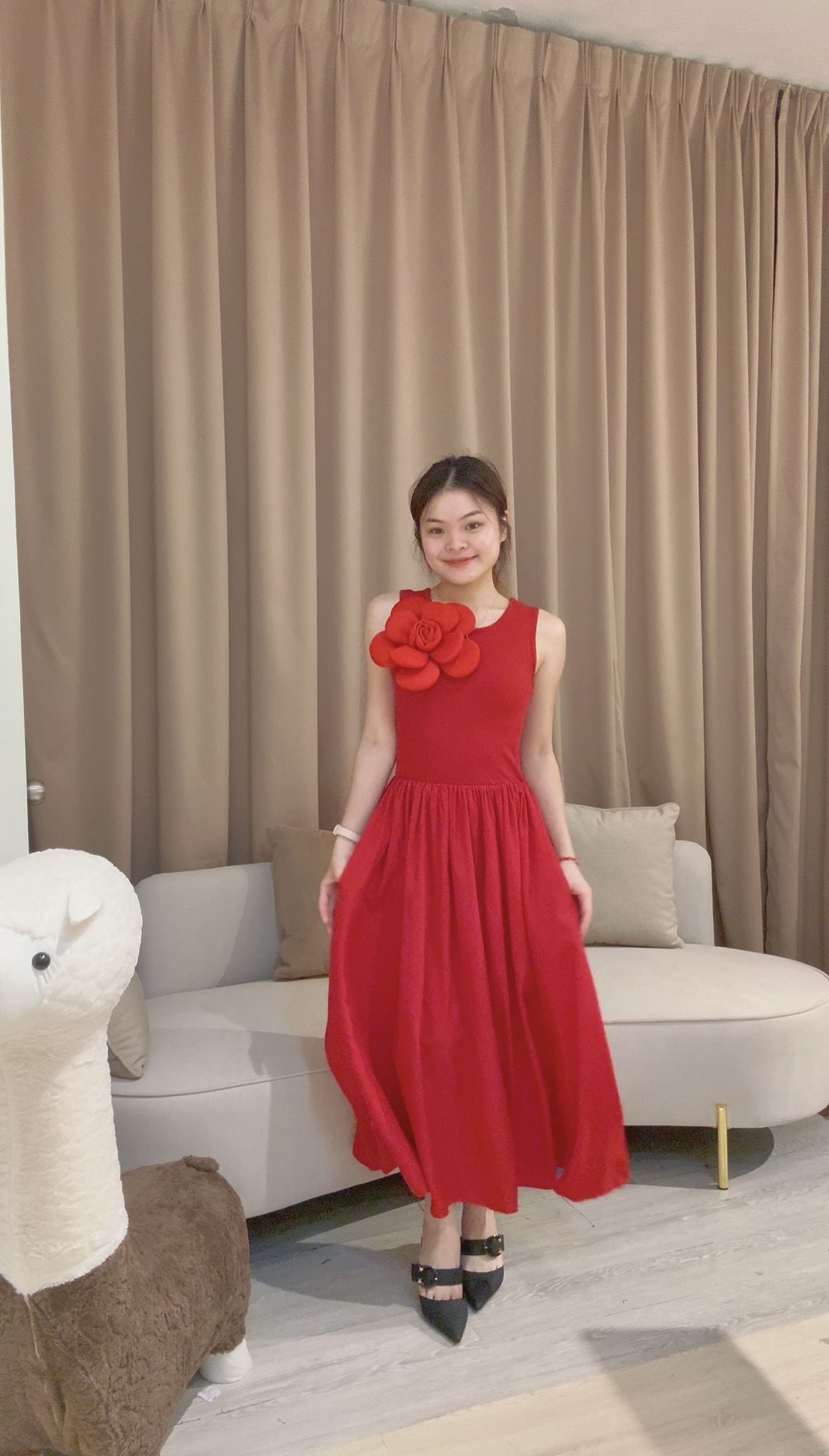 高品质仙气韩系立体大花螺纹弹力拼接雪纺连身长裙 🌸