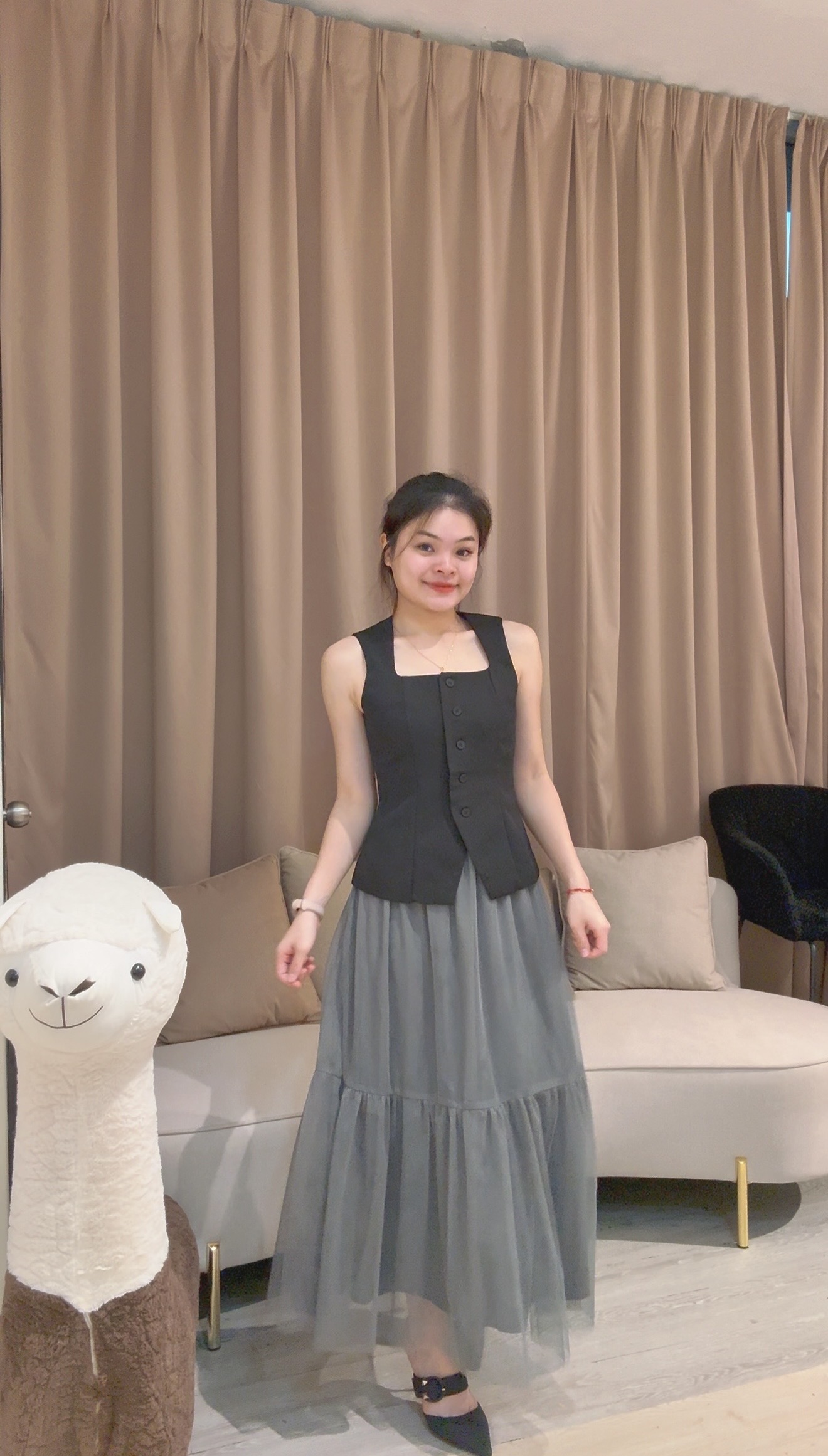 韩系御姐风套装网纱长裙+时装上衣 