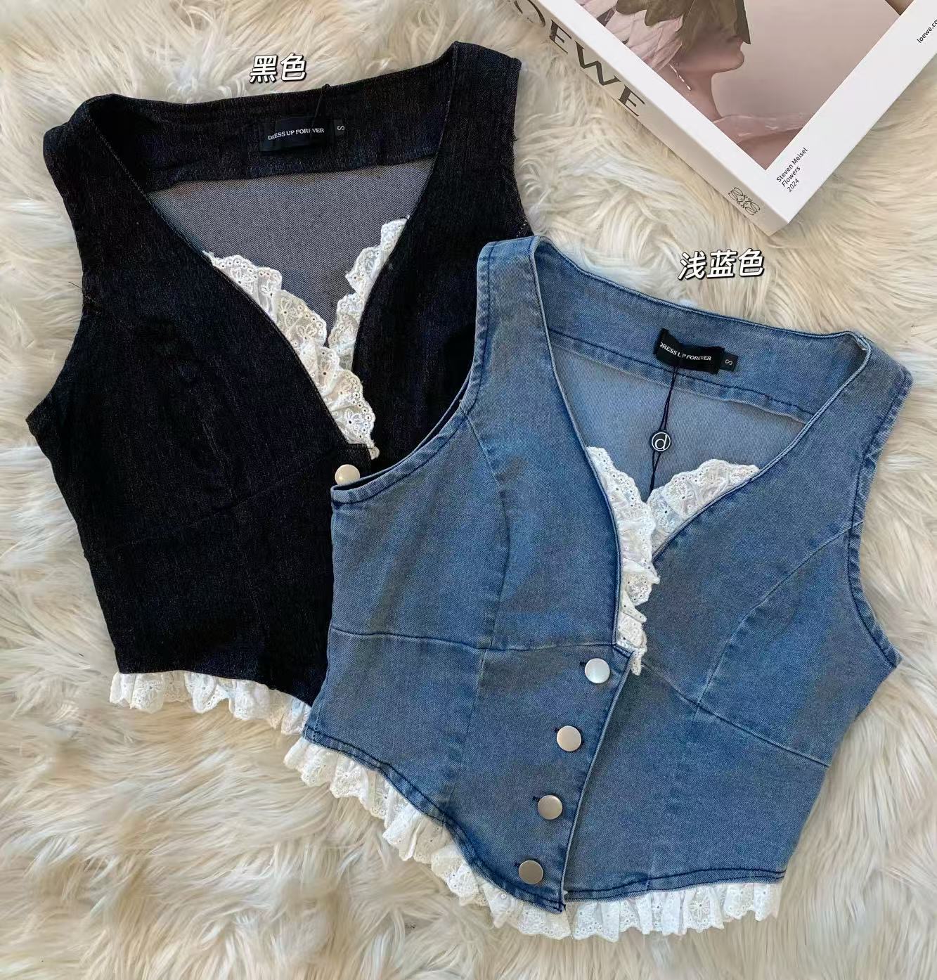 法式甜美牛仔马甲设计上衣🤩 
