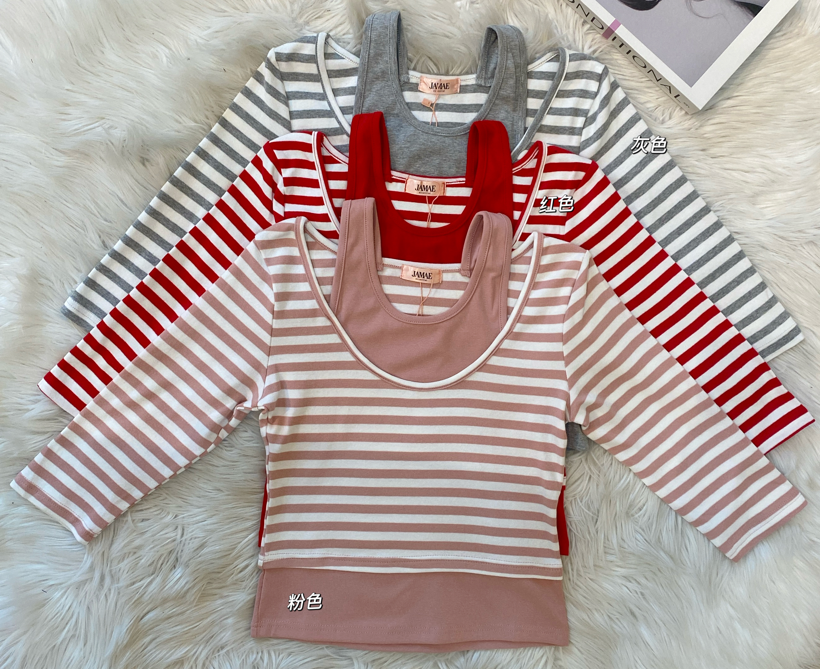 慵懒风条纹假两件式上衣🌸 