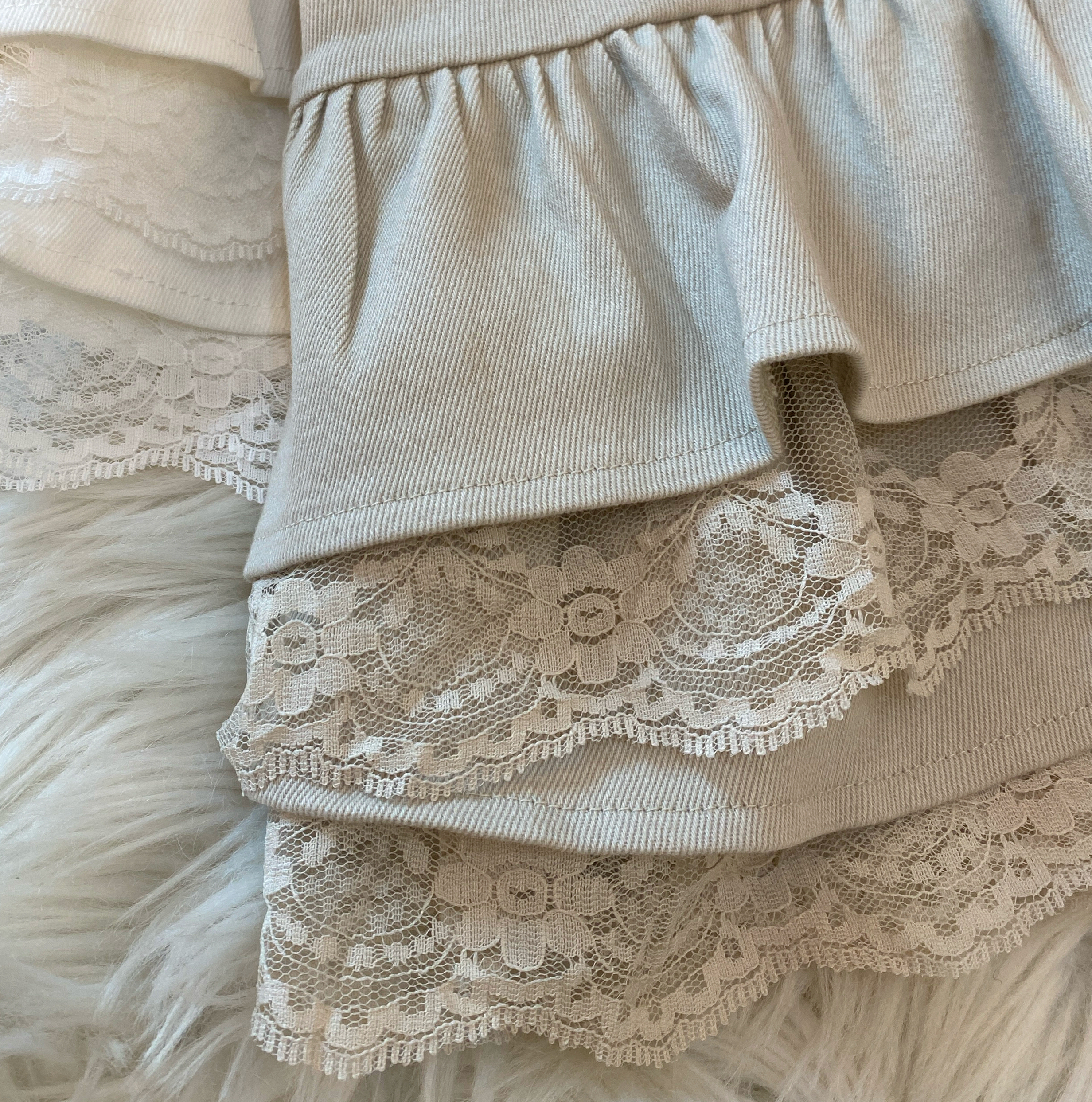 可盐可甜牛仔拼接蕾丝高腰裤裙🤩 