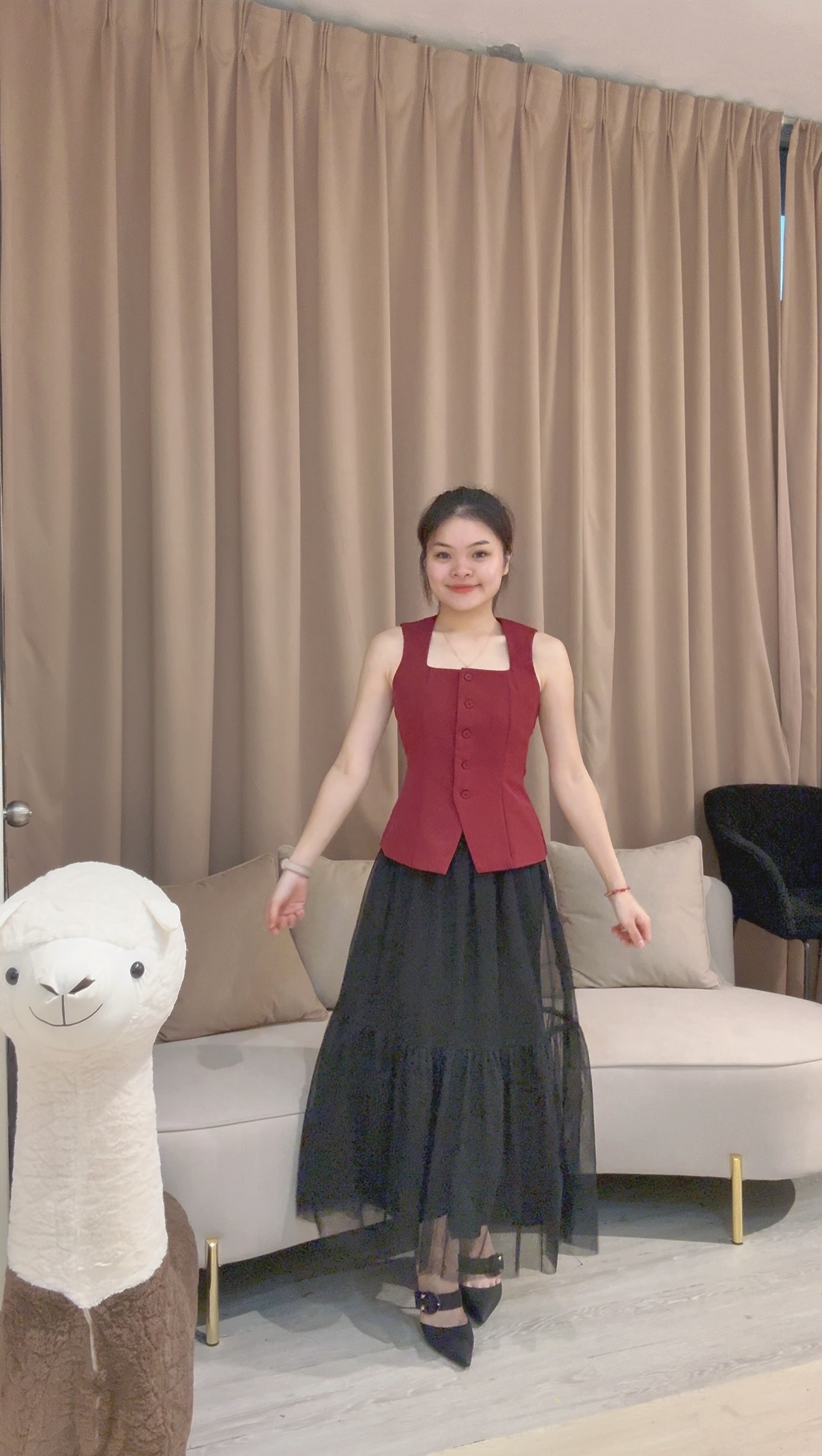 韩系御姐风套装网纱长裙+时装上衣 