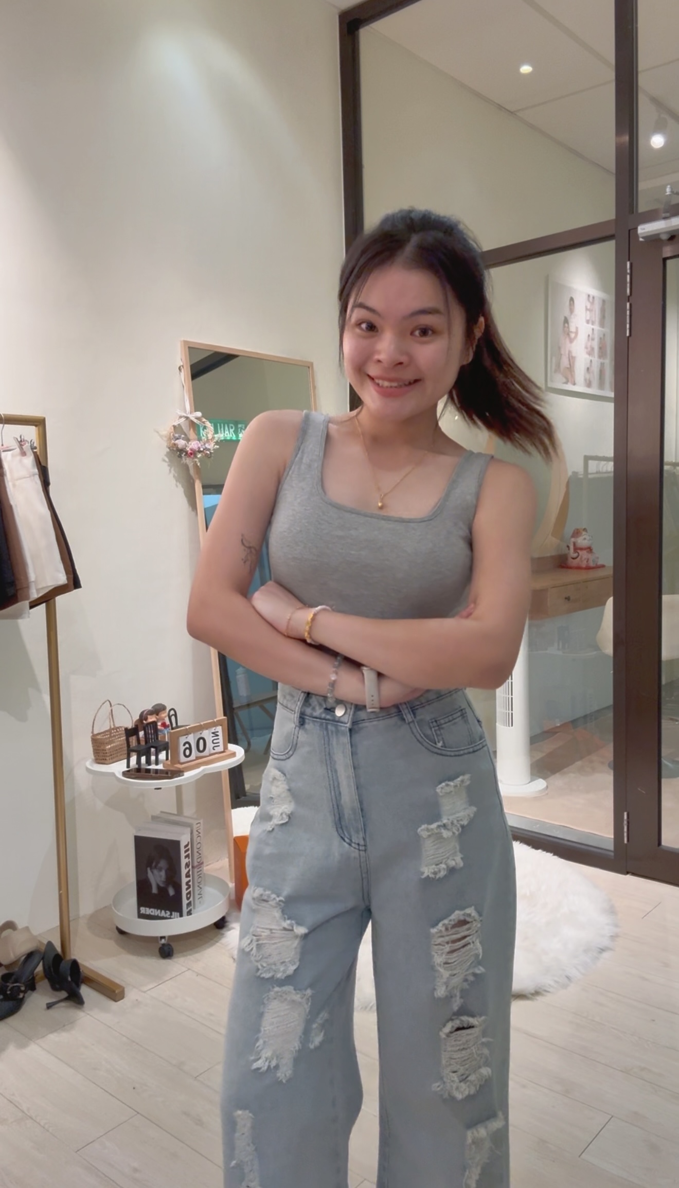 辣妹美式高腰显瘦直筒牛仔长裤💗 