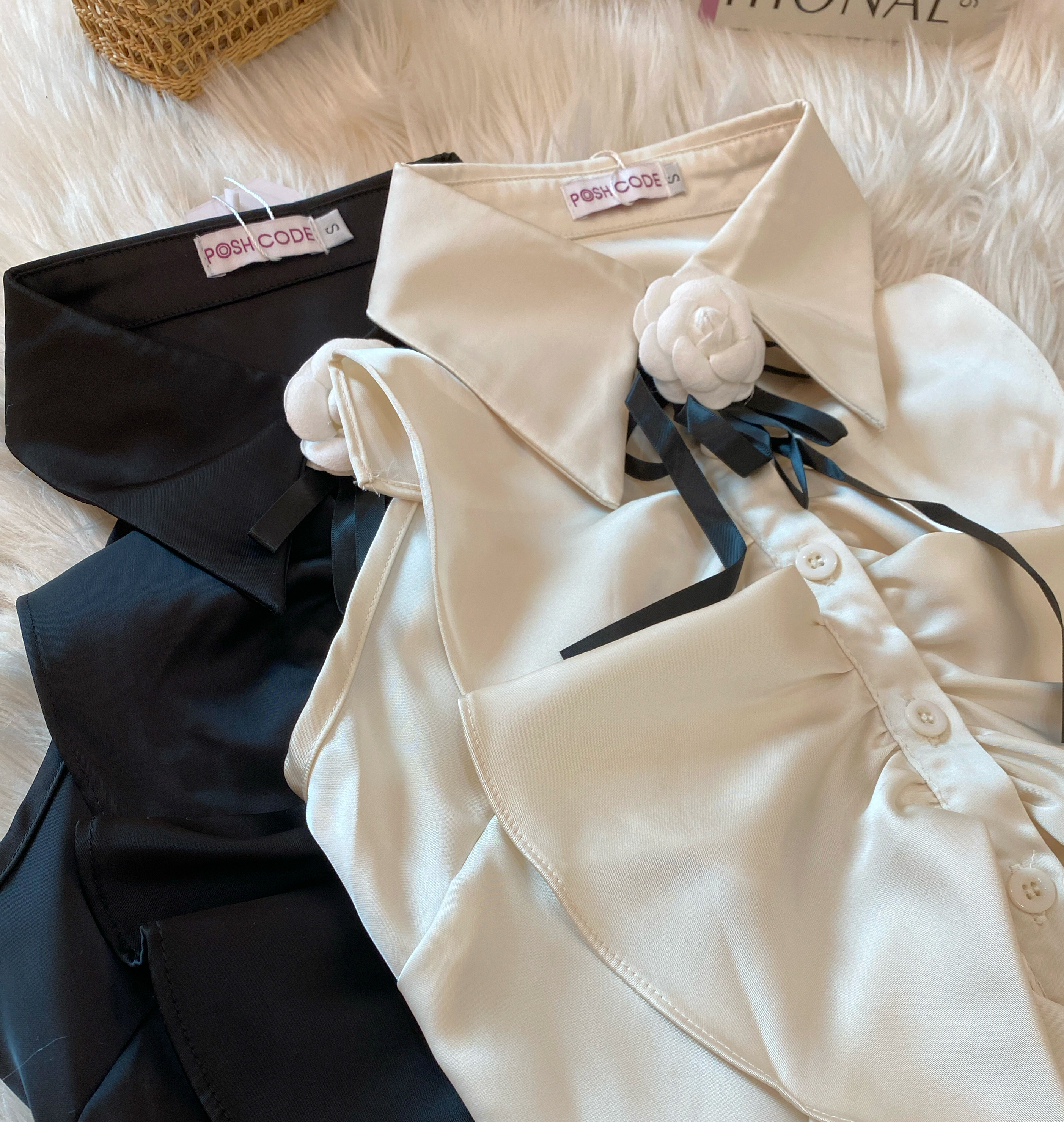 高品质法式气质山茶花蝴蝶结修身上衣