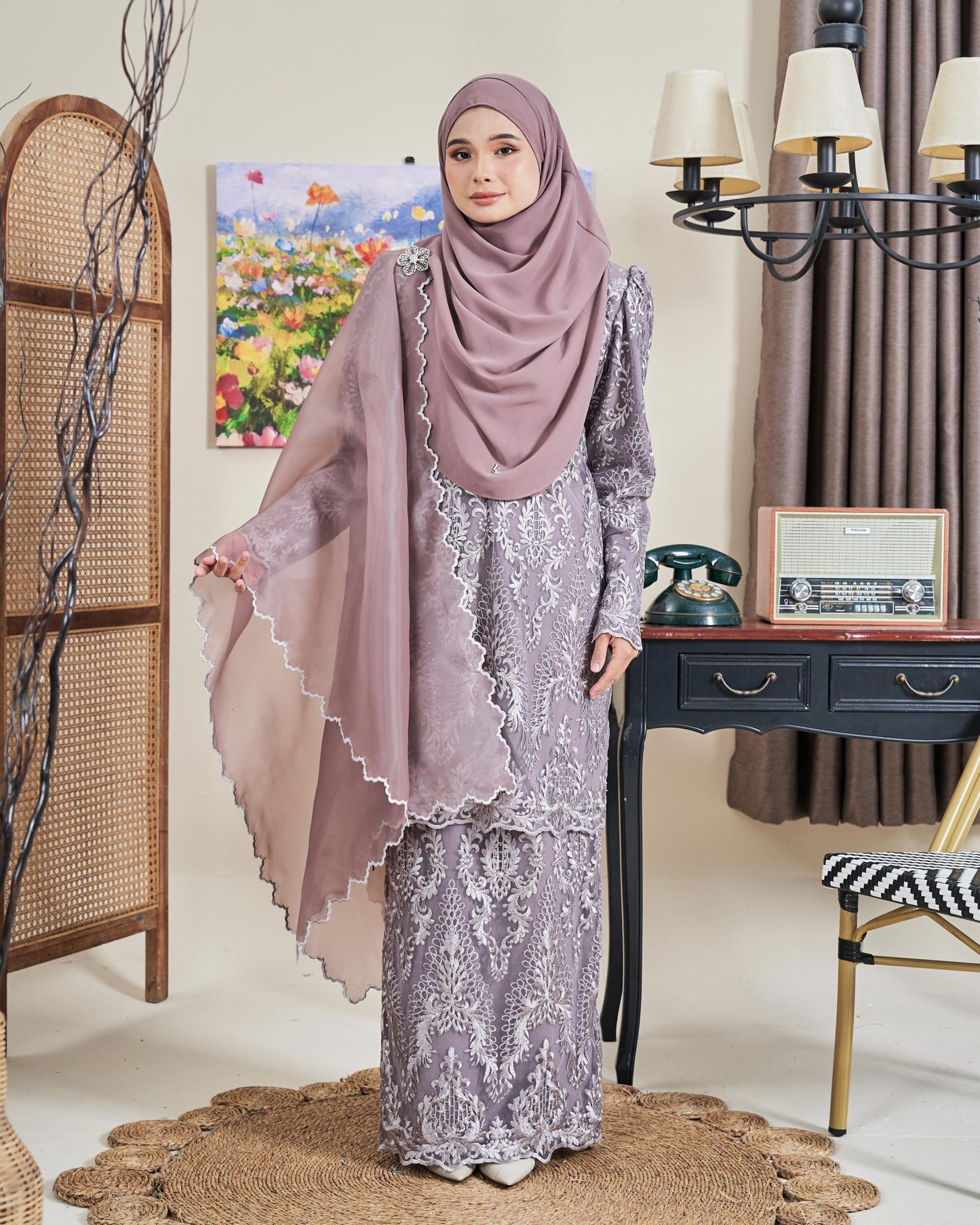 Baju Kurung Lace Ananda - Antique Mauve
