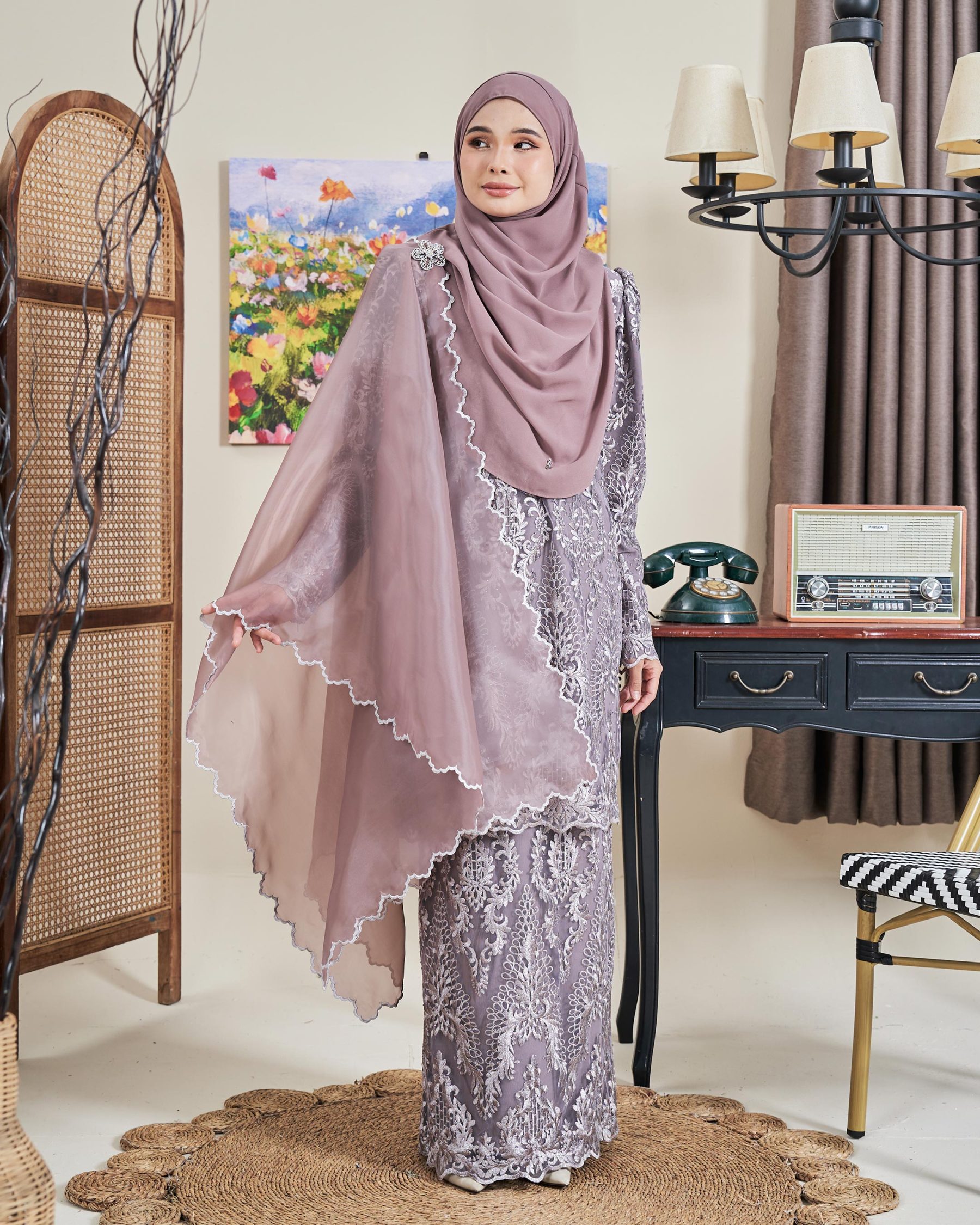 Baju Kurung Lace Ananda - Antique Mauve