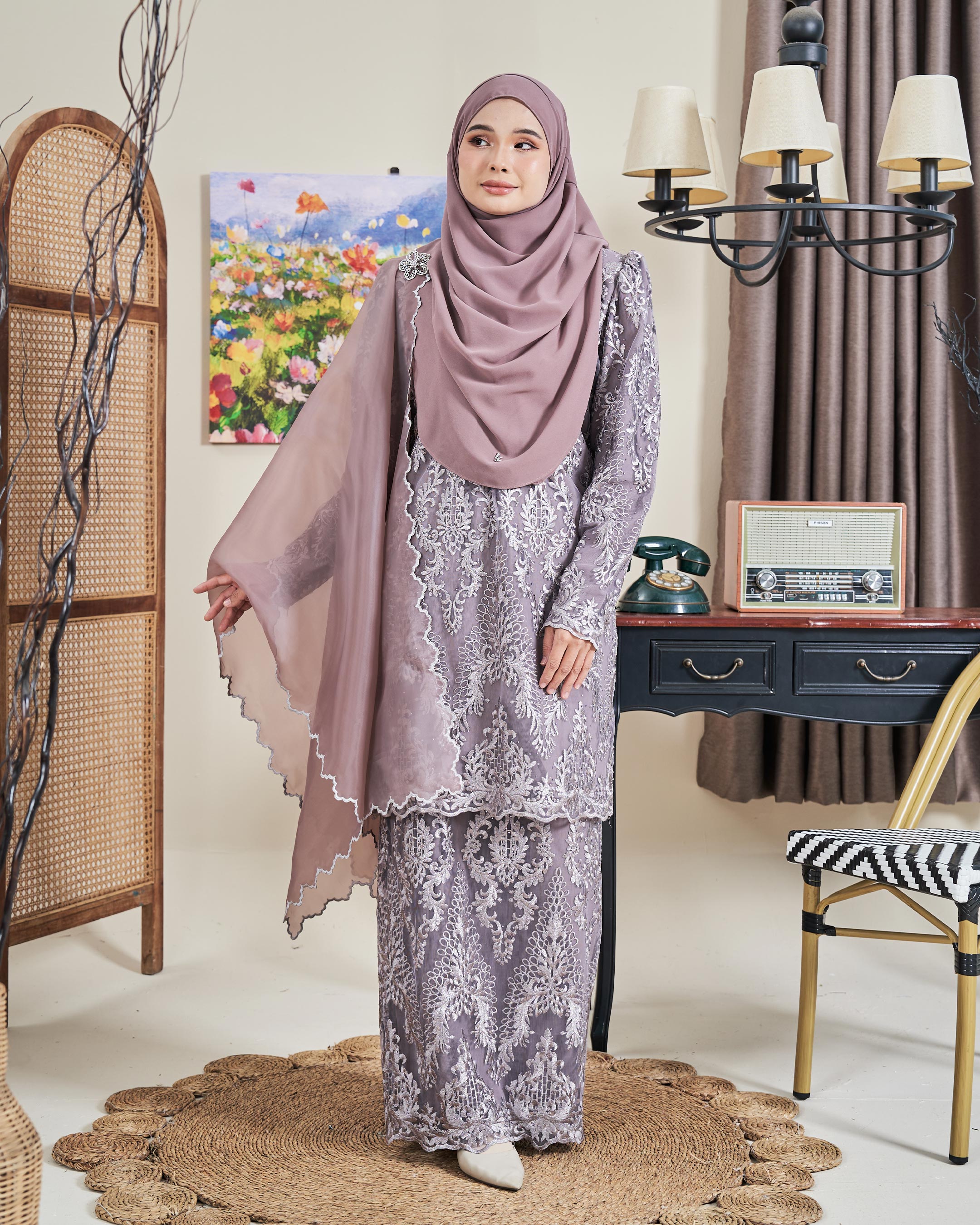 Baju Kurung Lace Ananda - Antique Mauve