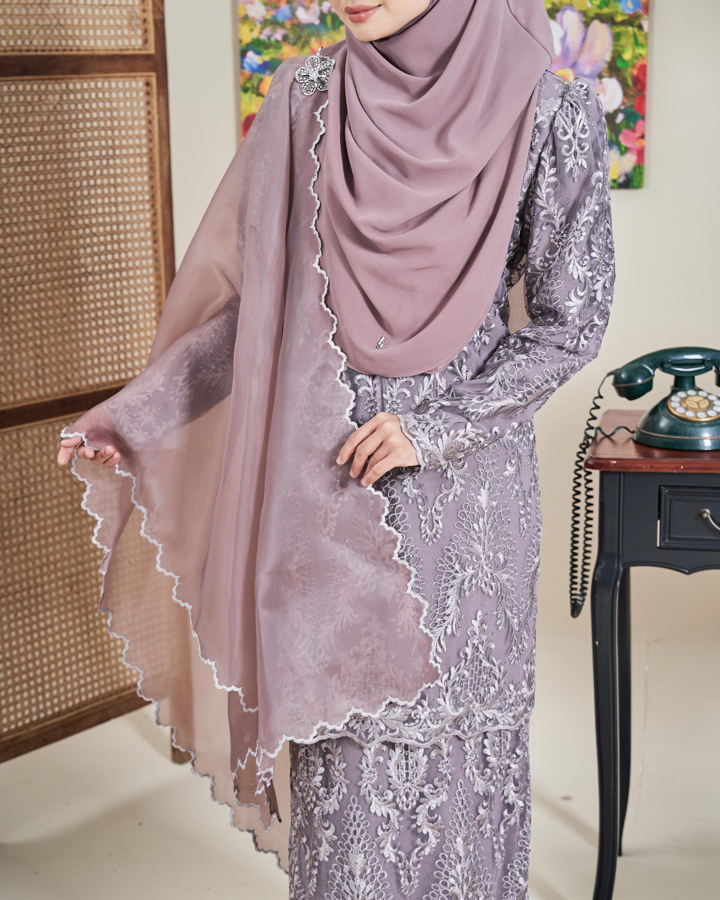 Baju Kurung Lace Ananda - Antique Mauve