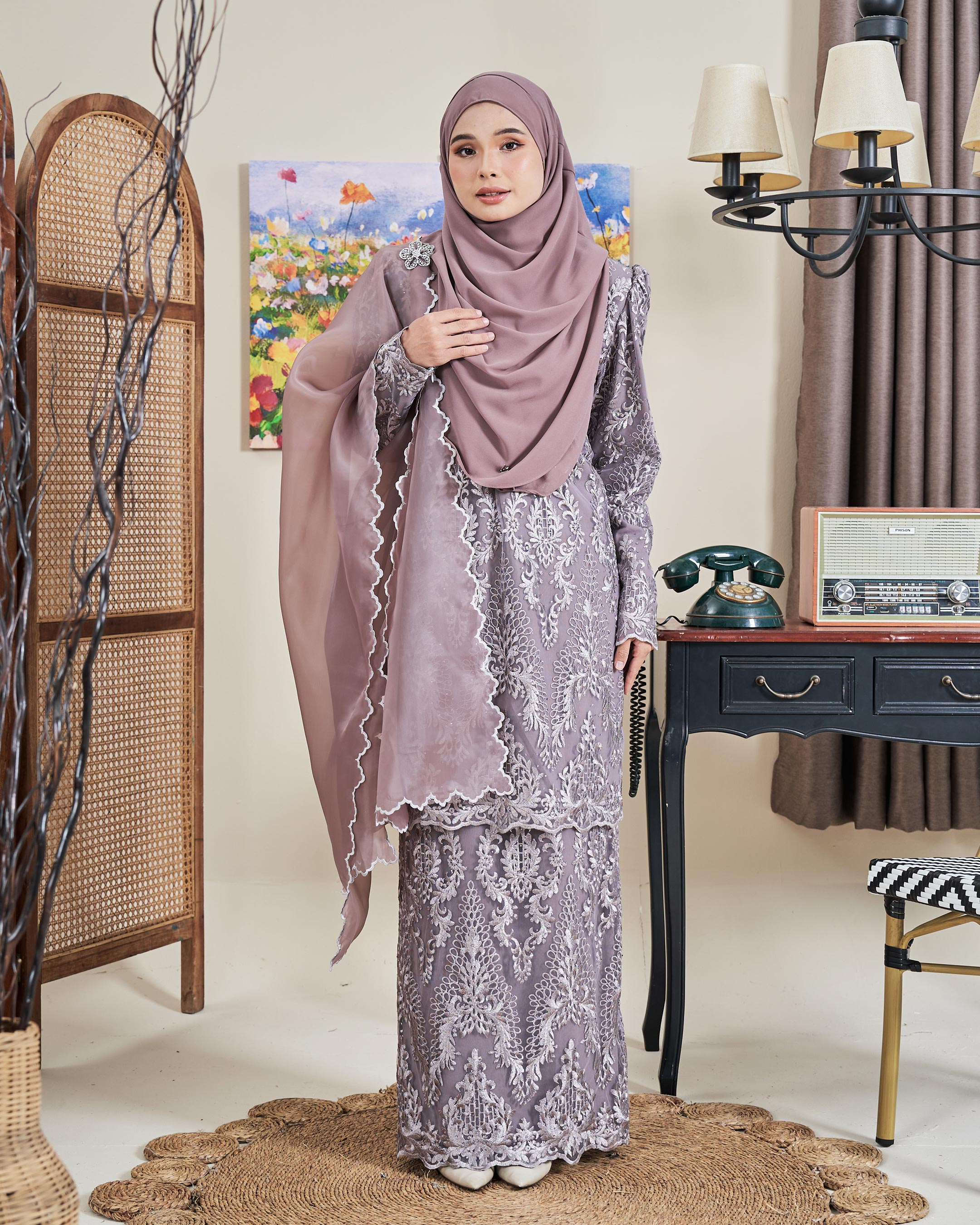 Baju Kurung Lace Ananda - Antique Mauve