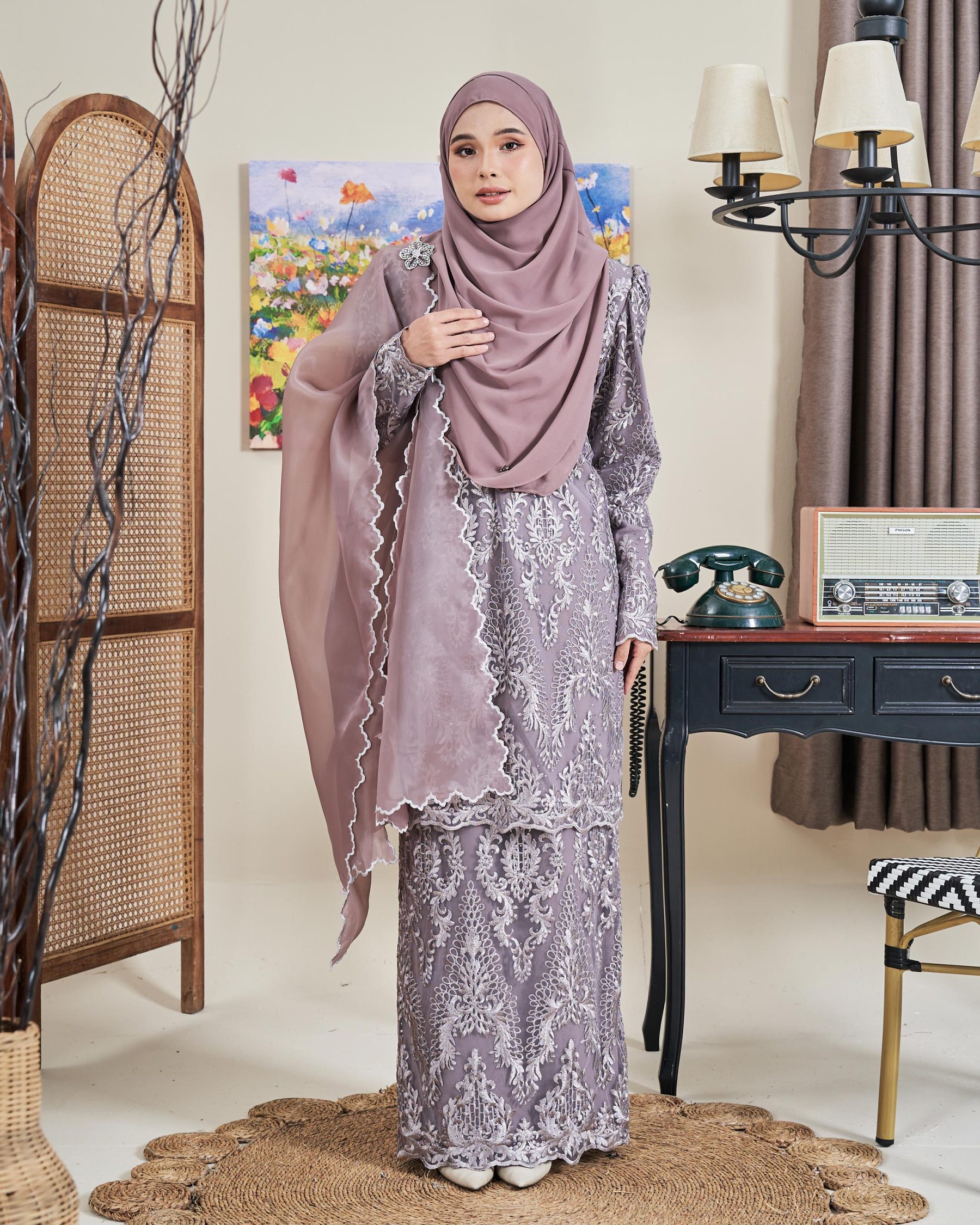 Baju Kurung Lace Ananda - Antique Mauve