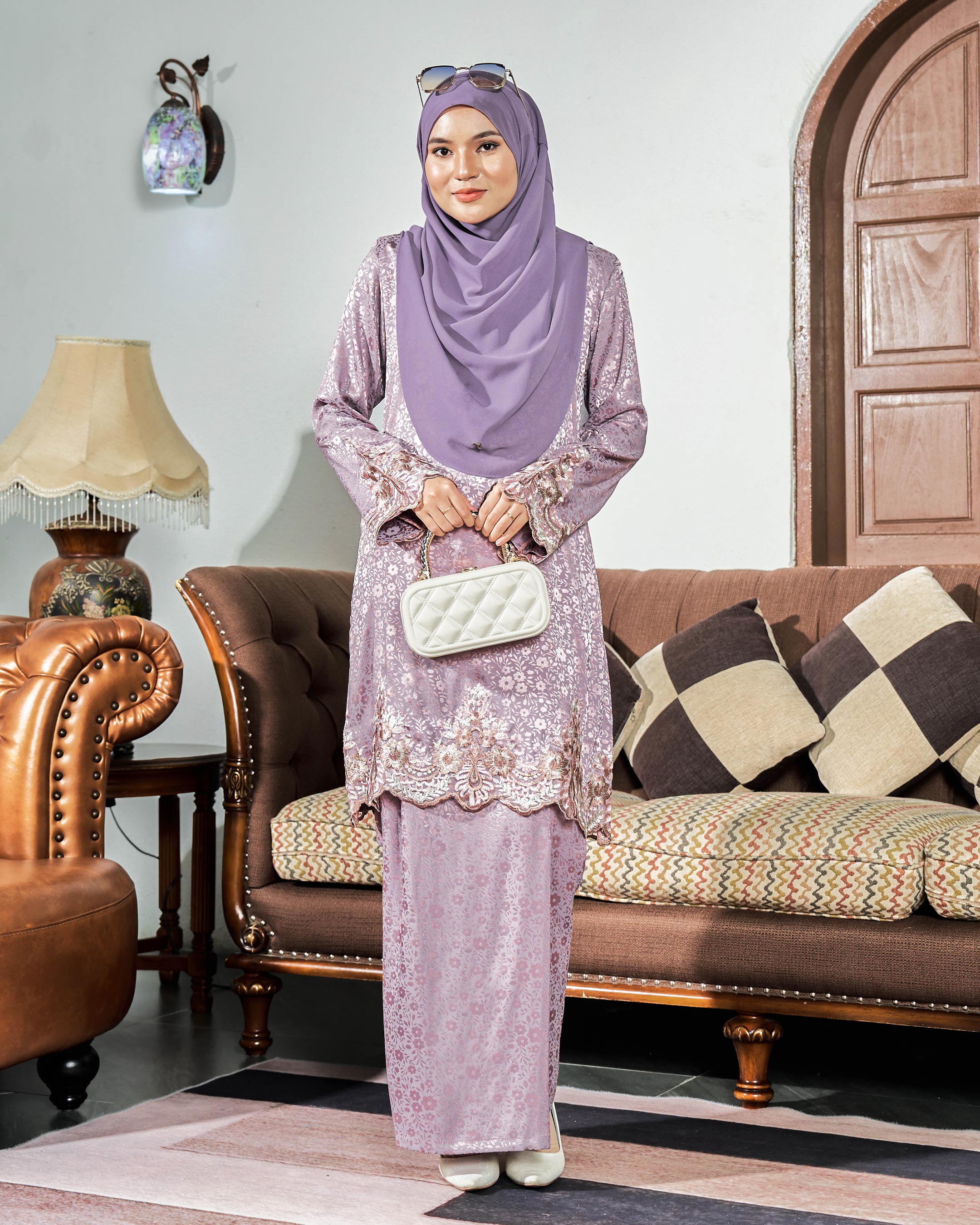 Baju Kurung Royal Jacquard Andara - Mauve Purple