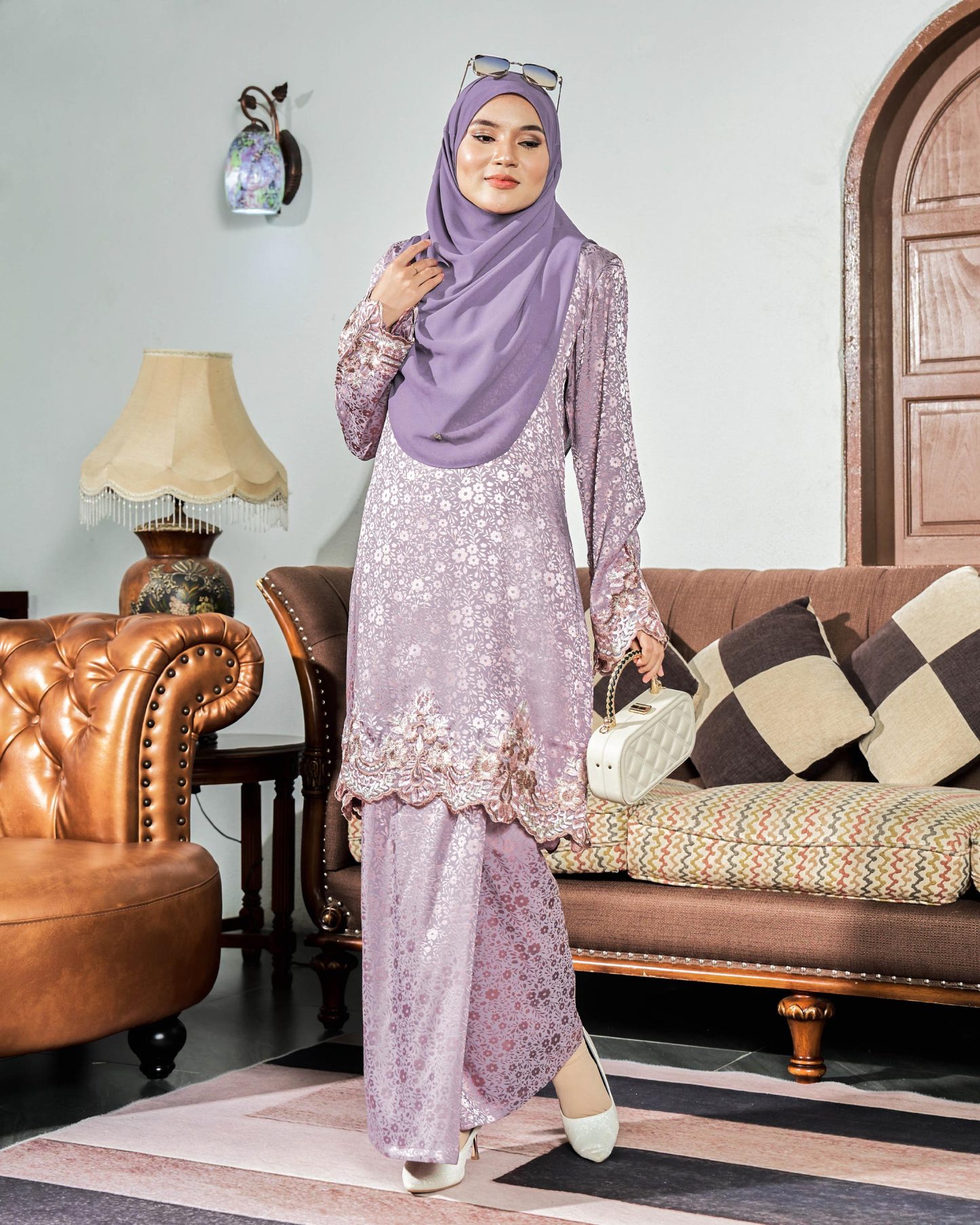 Baju Kurung Royal Jacquard Andara - Mauve Purple