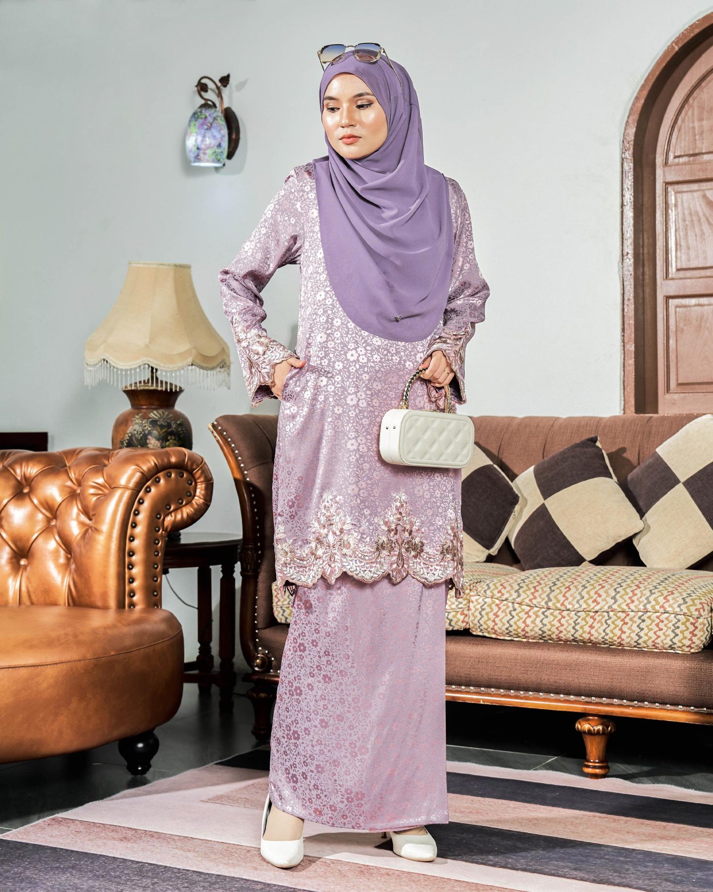 Baju Kurung Royal Jacquard Andara - Mauve Purple