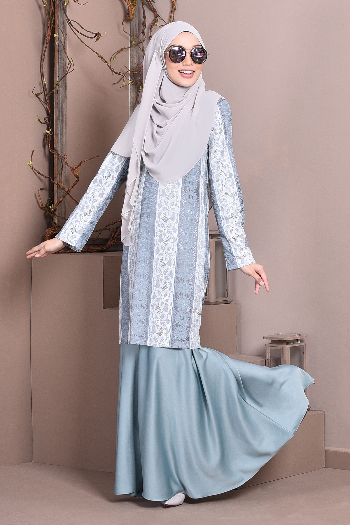 Baju Kurung Lace Gabby - Aqua Green