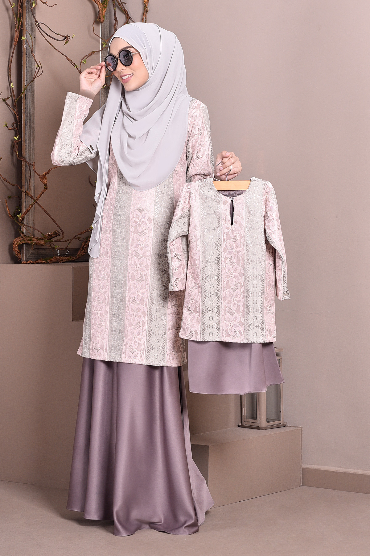 Baju Kurung Lace Gabby Kids - Berry Latte