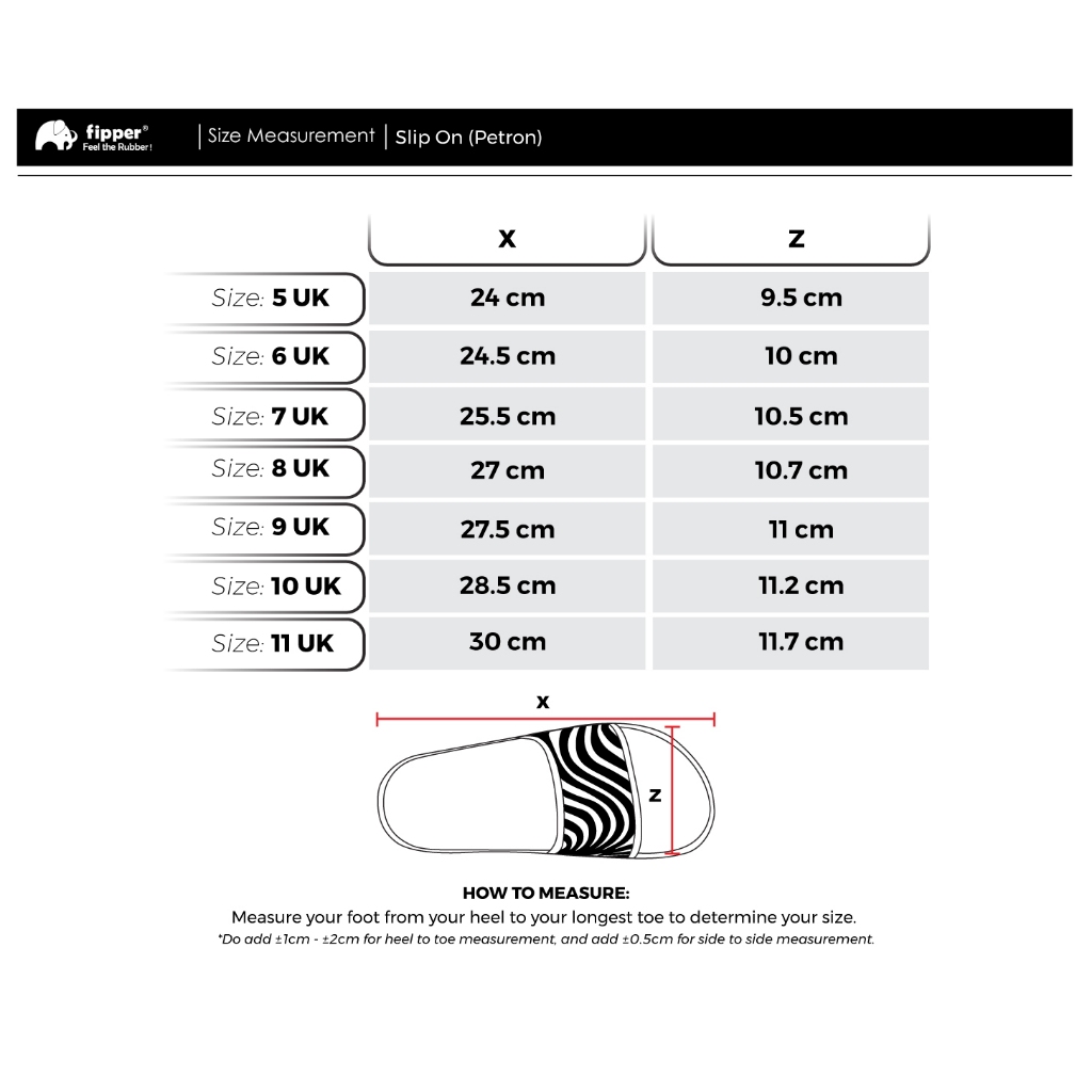 Size chart best sale fipper strappy