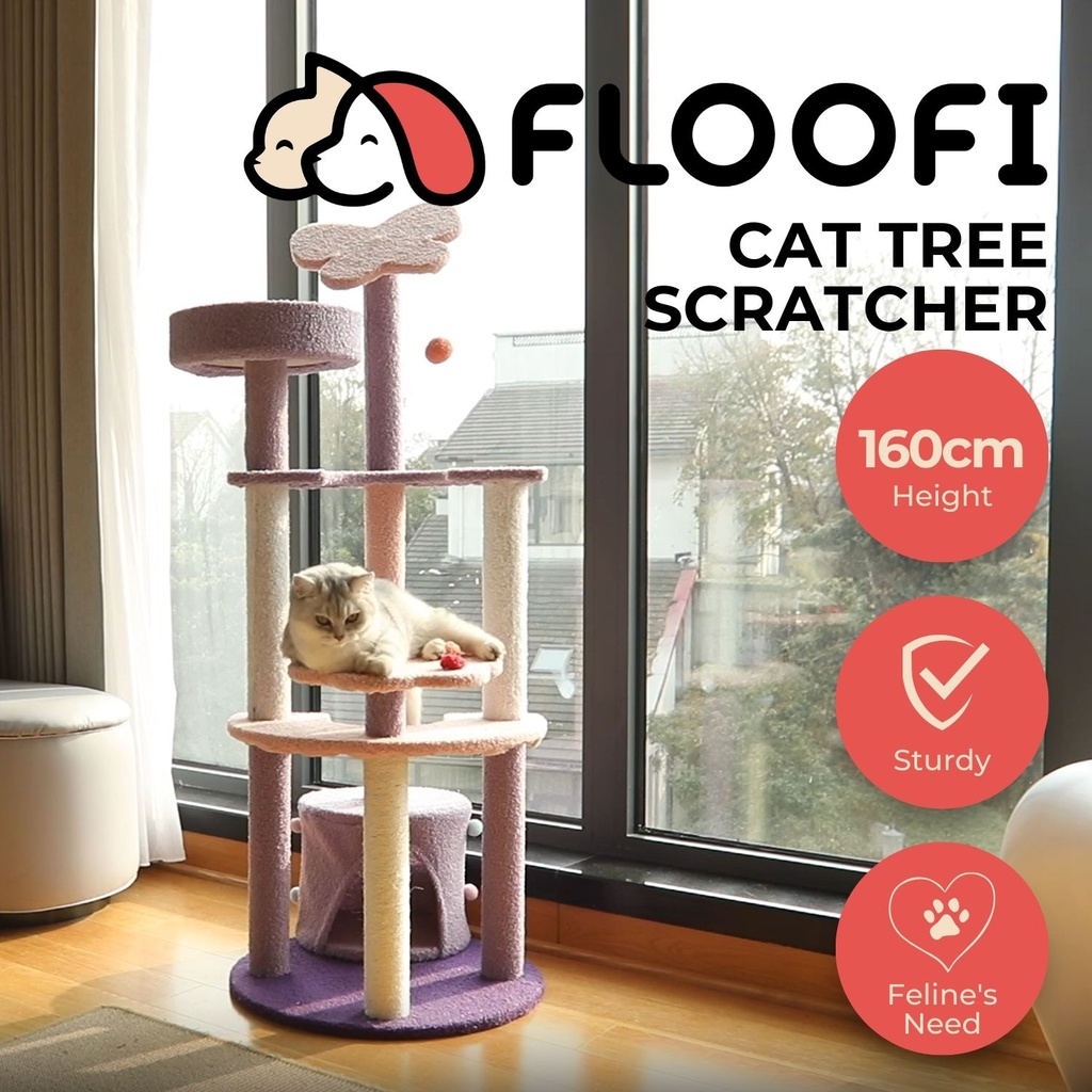 Floofi 猫爬架 粉紫色蝴蝶款 128cm 小型玩具剑麻猫窝猫树猫抓板一体