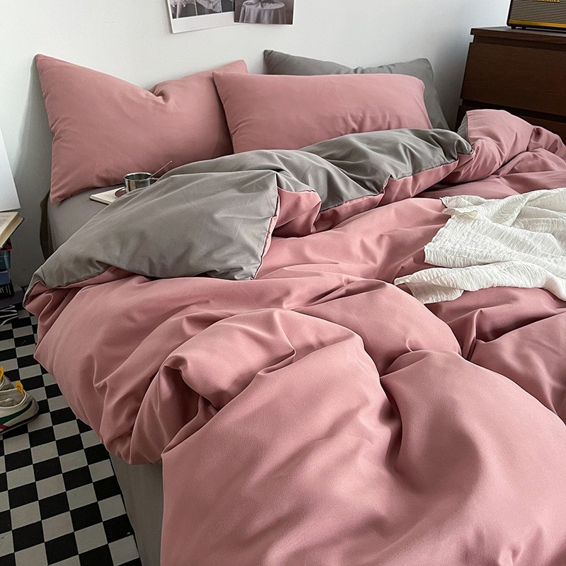 简约纯色四件套床单被套 ins双拼色床笠款学生宿舍家用款高级床品-Digicat 猫电澳洲