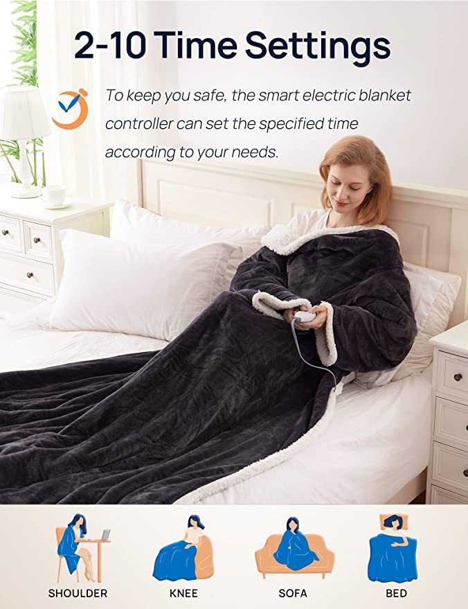 可穿戴加热毯带袖子法兰绒电热毯冬季 130*150cm-Digicat 猫电澳洲