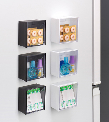 日本Inomata磁吸冰箱收纳盒 磁吸冰箱收纳盒厨房小物品置物篮磁铁筐免打孔挂架