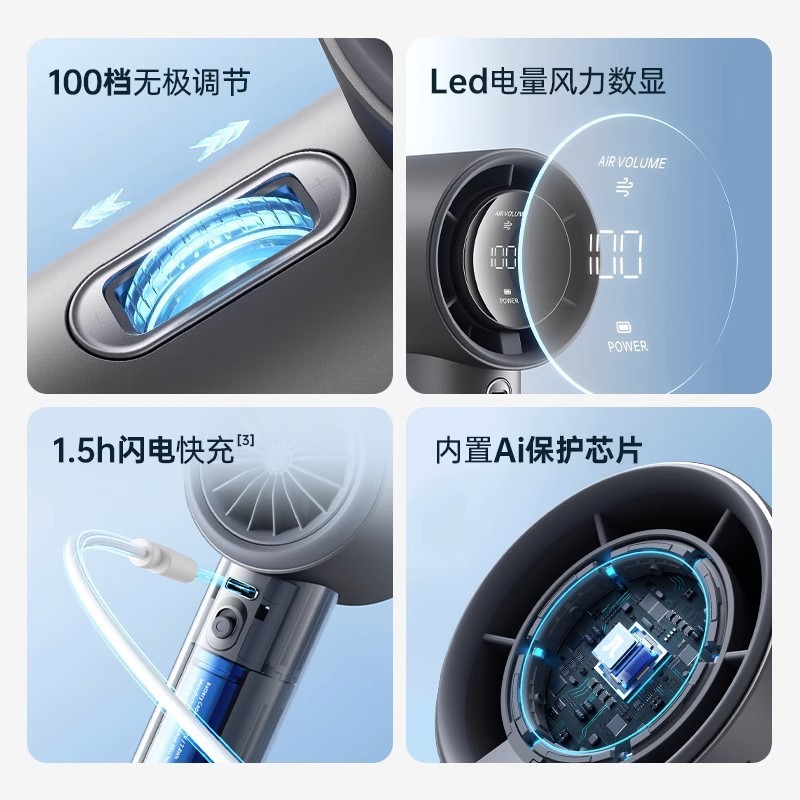 JisuLife几素轻奢小风扇 强力制冷高速小风炮迷你便携式USB充电桌面电风扇随身小型超长续航Pro1s