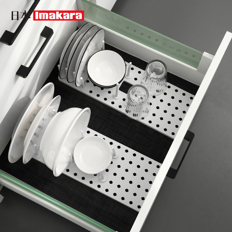 日本Imakara碗筷碗盘沥水收纳架 台面家用商用免打孔可伸缩小号