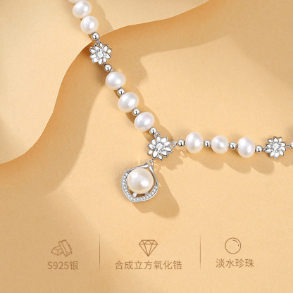 天然淡水珍珠S925银项链不掉色女新中式轻奢高级感秋冬毛衣链饰品