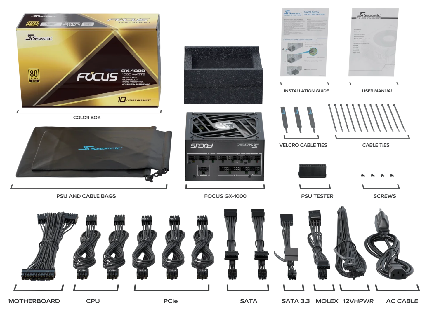 SEASONIC FOCUS GX-850 - 850W, GOLD, MODULAR, ATX 3.0