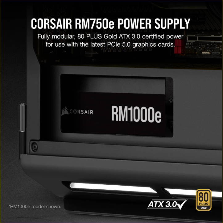CORSAIR RM750E, 750W, GOLD, MODULAR, ATX3.0