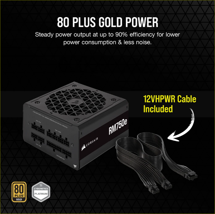 CORSAIR RM750E, 750W, GOLD, MODULAR, ATX3.0