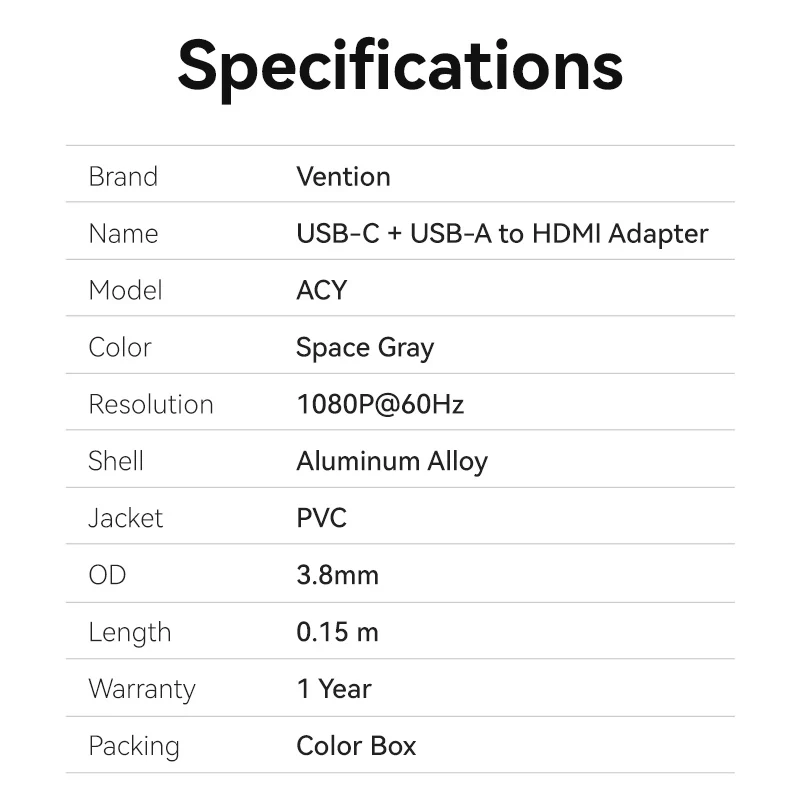 Vention USB-C + USB-A to HDMI Adapter