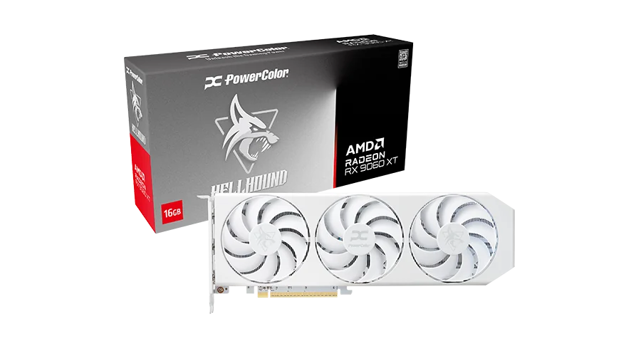 PowerColor Hellhound Spectral White AMD Radeon RX 9060 XT 16GB GDDR6 RX9060XT 16G-L/OC/WHITE