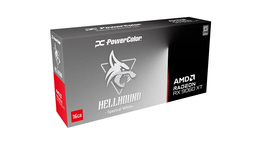 PowerColor Hellhound Spectral White AMD Radeon RX 9060 XT 16GB GDDR6 RX9060XT 16G-L/OC/WHITE