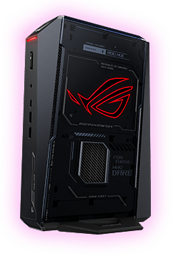 Front side of ROG NUC 2025 showing ROG eye lit up in red