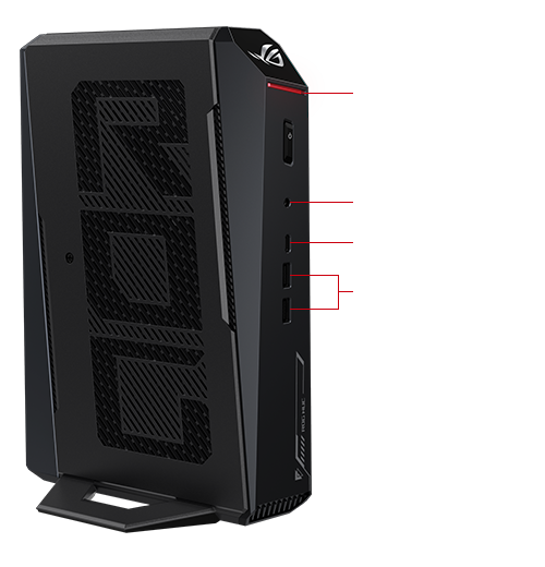 Front-right side of ROG NUC 2025, showcasing ROG alphabet