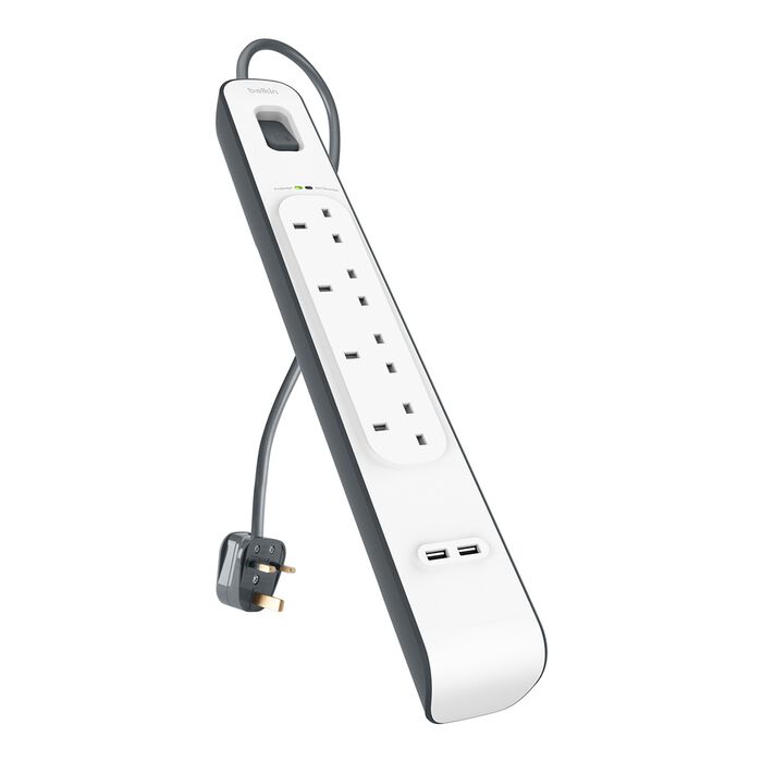 BELKIN 4 Outlets 2M Surge Protection Strip with 2 USB Ports