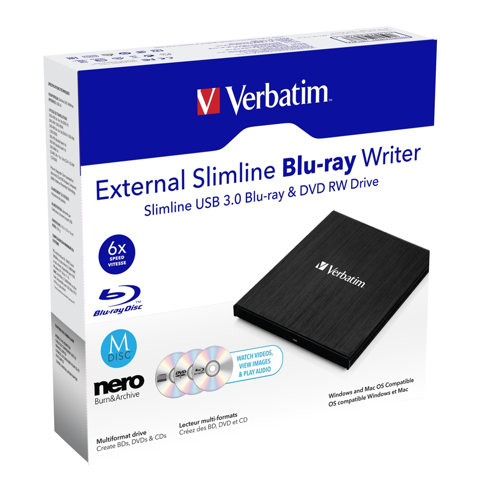 Verbatim Slimline Mobile Blu-ray Writer USB 3.0 with Nero
