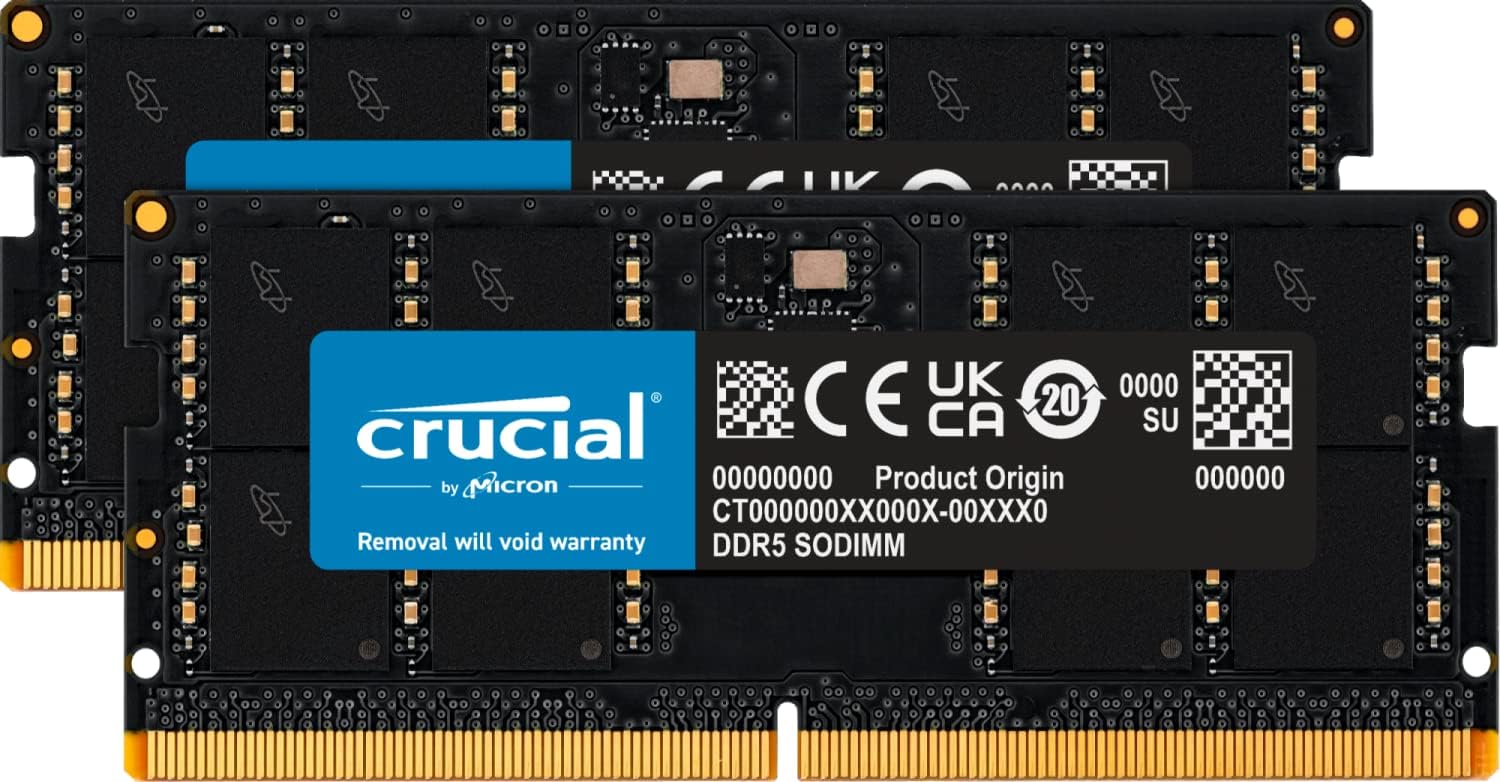 Crucial RAM 16GB Kit (2x8GB) DDR5 5200MT/s (or 4800MT/s) Laptop Memory CT2K8G52C42S5, Black