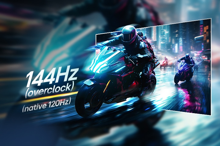 Racing game scene of extremely fast response and a rapid 120Hz refresh rate.