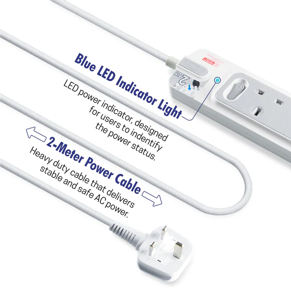 Daiyo DE 363 Master Switch 3 Way Extension Socket Strip 2 Meter long